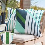 Phantoscope Pack of 2 Outdoor Pillows Waterproof Geometric Stripes Outdoor Pillow Covers, Decorative Square Patio Pillows Cushion Case for Couch Tent Sunbrella, Navy and Lake Blue 18 x 18 Inches