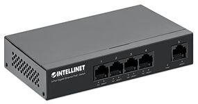 Intellinet 5-Port Gigabit Ethernet Poe+ Switch – 4 Poe+ Ports @40W Budget, Power Output up to 30W Per Port - 10Gbps Switching Capacity, Unmanaged, Wall Mountable, Fanless – 3 Yr Mfg Warranty - 561792