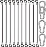 CKANDAY 10 Pack 16 Inch(40cm) Stainless Steel Tethers with 4 Pcs Spring Snap Hook Clips, Steel Wire Cable with Loops Vinyl Cover Coated Short Rope Lanyard Lock Tether Chains, Black