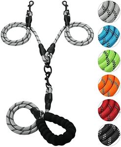 Double Dog Leash Reflective Detachable Coupler and Tangle Free, Support add to multiple Rope Leash Control with Comfortable Padded Handle for Large and Medium Dogs Walking and Training (Silver, Double Leash)