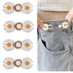 MORTON DAVIES Instant Jeans Button Pins Waist Tightener Set, Make The Waist Fit for Skirt Pants Robe, No Sewing Required Adjustable Waist Buckle for Loose Jeans Pants (4 pcs New White Flower pin)