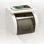 Self Adhesive Toilet Paper Holder with Cover| No Drill Wall Mount Tissue Roll Holder | Waterproof Bathroom Organizer | Space Saving Toilet Roll Stand with Phone Shelf Transparent Lid