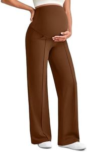 G4Free Pregnancy Work Pants with Pockets Stretchy Over The Belly Maternity Clothes Yoga Dress Pants Business Office Wear (Dark Coffee,L,Tall)