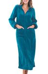 Alexander Del Rossa Women's Zip Up Fleece Robe, Warm Loose Bathrobe, Small Medium Ocean Depth Green (A0300ODPMD)