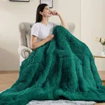 Uttermara Shaggy Faux Fur Weighted Blanket Queen Size, 12 lbs Long Fur Sherpa Soft Fluffy Bed Blanket for Adults, Ultra Cozy Warm Sherpa Throw Full Size Sofa Bed Blanket, 48 x 72inches, Forest Green