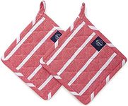 Encasa Homes 8 inches Oven Microwave Potholders (2 pc Set) for Kitchen Cooking & Baking - Heat Resistant, Thick & Safe, Protection of Hands from Hot Utensils, Grill, BBQ - Red Stripes