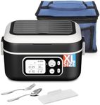 Omboos Cordless Electric Heated Lunch Box, XL 6.3Cups 24000mAh Rechargeable Food Warmer Lunch Box with Self Heating, Smart Timer, Adjustable Temperature, Leakproof, BPA Free, Removable Tray Divider