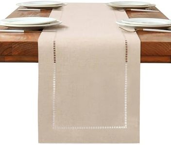 BAZIOE Runner da Tavolo Beige Lino 180 x 32 cm Runner da Tavola Moderno Runner da Tavolo ad Angolo Piatto Aspetto Lino e Lavabile per Tavolo da Pranzo Decorazione Tavola Mobili