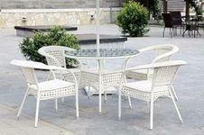 APK E-STORE 4+1 Outdoor Indoor Patio Furniture Sets Chair Patio Wicker for Living & Dining & Garden Lawn Balcony Office Cafe & Restaurant Garden Chair Furniture with Glass Table (White)