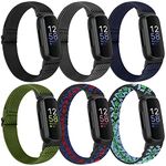 Runostrich Adjustable Elastic Watch Bands Compatible with Fitbit Inspire 3/Inspire 2/Inspire/Inspire HR/Fitbit Ace 3/Ace 2, 6 Pack Nylon Loop Sport Band Stretchy Replacement Wristband Women Men Kids