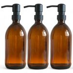 Amber Glass Bottles 500ml Soap Dispenser with Metal Pump (BPA-Free) Brown Glass Empty Soap Dispensers – Reusable Refillable Eco friendly, Sustainable Living/Gift (Black Satin-Finish, 3)