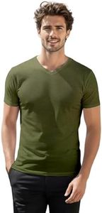 H2H Slim fit t Shirts for Men Short Sleeve v Neck OliveGreen US 2XL /Asia 3XL (CMTTS0197)