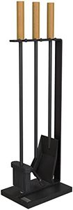 TheRackCo. - Fireplace Tools Set with Metal Base and Wood Handle, Broom, Shovel and Poker