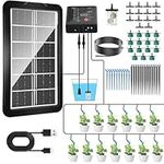 QUUREN Drip Irrigation Kit Solar Automatic Plant Self Watering Devices Solar Powered Auto DIY Watering System with 15Pots and 12Timing Modes for Garden Beds Patio Lawn Plants Greenhouse Flower