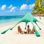 Tangkula Beach Canopy Tent, UPF50+ Beach Sun Shade with Sand Shovel, 6 Ground Pegs, 6 Sandbags, Supporting Pole, Carry Bag, Pop Up Beach Sun Shelter for Camping, Fishing, Trip