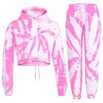 A2Z 4 Kids Tie Dye Tracksuit Cropped Hoodie with Jogger Sweatpants - T.S 314 Tie Dye Pink._11-12