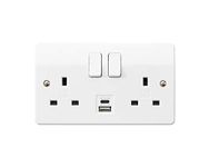 MK (ELECTRIC) Logic Plus Double Socket (K2745WHI) with Dual USB Charging Ports type A and C, (2-Gang, 13A), white