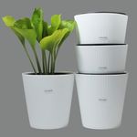 GREENON Plant Pot 10 Inch Pack of 4 (8 Pots) Self Water | White Outer and Black Inner Plant Container | UnFadable Planter | Virgin Plastic Big Gamla | Best for Indoor and Balcony