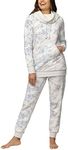 PajamaGram Womens Pajama Sets - Winter Pajamas For Women, Shearling Rollneck, Blue Marble, Large