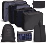 Oceanevo 8 Pcs Packing Cubes for Travel, Travel Organizer Bags for Luggage, Suitcase with Toiletry Pouch and Shoe Bag - Set of 8 - Black