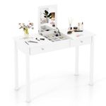 COSTWAY Dressing Table with Flip Up Mirror, Wooden Makeup Vanity Table Writing Desk with 2 Drawers and Removable Partitions, Home Bedroom Furniture Cosmetics Dresser Table Gift for Girls Women, White