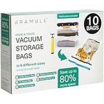 BRAMBLE 10 Pack Heavy Duty Vacuum Storage Bags Set with Pump, Compression Bags for Duvets, Clothes, Blankets - 2 Jumbo | 2 XL | 2 Large | 2 Medium | 2 Travel Roll-up