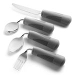 Special Supplies Adaptive Utensils (4-Piece Kitchen Set) Wide Weighted Non-Slip Handles for Hand Tremors Arthritis Parkinsonââ‚¬s or Elderly use | Stainless Steel Knife Fork Spoons (Gray Weighted Bendable)