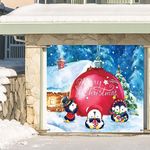 Preboun 7 x 8ft Christmas Outdoor Garage Door Banner Large Christmas Backdrop Decoration Door Cover Decoration for Christmas Holiday Outdoor Garage Door Home Wall Decorations (Penguin)