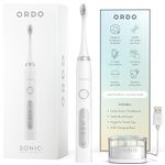 Ordo Sonic+ Electric Toothbrush for Adults, Advanced Smart Tech, 4 Brushing Modes, Fast Rechargeable Sonic Toothbrush, 4+ Weeks Battery Life, Silicone-Polishing Element, USB Charger, White/Silver