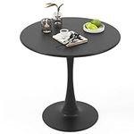 COSTWAY Round Dining Table, 80cm Metal Kitchen Table with Anti-Slip Large Base, Pedestal Leisure Dinner Table Furniture for Dining Room Living Room Restaurant, Black