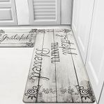 HEBE Anti Fatigue Kitchen Mat Set of 2 Non Slip Thick Cushioned Kitchen Rug Sets with Runner Heavy Duty Comfort Standing Mats Waterproof Kitchen Carpet (17"x48"+17"x28")