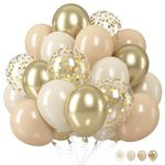 Sand White and Gold Confetti Balloons, 12 Inch Metallic Gold Beige Latex Balloons Apricot Gold Party Deocration Balloons for Boho Birthday Wedding Bridal Baby Shower Engagement Anniversary