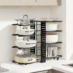 HomeEssentials Kitchen Counter Pan Rack Organizer - 8 Tier Adjustable Pot Holder/Shelf Drawer Stand for Crockery/Pull Out Cabinet Organizer, Utensil Holder