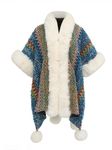 Women's Colorful Stripe Vintage Ethnic Style Poncho Women's Fur Collar Shawl Coat Knit Shawl Wrap Open Front Cardigans for Women(Dark Blue)