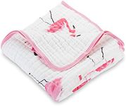 LollyBanks Muslin Quilts |100% Cotton Nursery & Crib Blankets for Girls| Super Soft and Lightweight | Large Size 47" x 47" for Baby Toddler Children and Kids | Flamingo Print