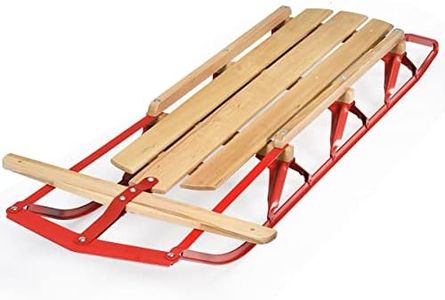 Renatone Wooden Sled, 54 Inch Snow Sleigh Toboggan w/Metal Runners & Steering Bar, Pull Sled for Kids & Adults, Steel & Wood, Red