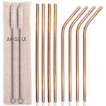 AniSqui 8.5'' Metal Straws Rose Gold, Set of 8 Reusable Stainless Steel Straws and Cleaner, (4 Straight + 4 Bent Reusable Straws Drinking + 2 Brushes)