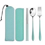 loopki Portable Reusable Travel Cutlery Set,Stainless Steel Cutlery Set Portable Camp Reusable Flatware Silverware,Include Fork Spoon Chopsticks with Case (Green)