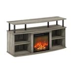 Furinno Jensen Open Shelving Storage Fireplace TV Entertainment Center for TV up to 55 Inch, French Oak Grey/Black