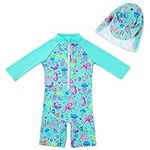 upandfast Baby Girl One Piece Swimsuit Sunsuit with Sun Hat UPF50+ Infant Girl Rashguard (3-6 Months, Green Octopus)