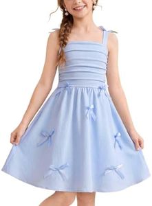 Teen Girls Ruched Bow Spaghetti Strap Party Sundress Blue 13-14 Years