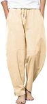 COOFANDY Men's Baggy Beach Pants Drawstring Linen Loose Yoga Pant Spring Summer Beige S