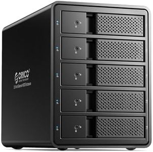 ORICO 5 Bay USB 3.0 3.5 inch External Hard Drive Enclosure Support 80TB (5 x 16TB) Aluminum Alloy HDD Enclosure with Fan / 150W / Disk Data Storage (Hard Drive Not Included)