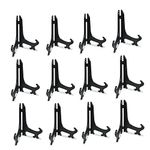 Tincogo 4" Black Plastic Easels or Stand/Plate Holders to Display Pictures or Other Items at Weddings, Home Decoration, Birthdays, Tables (12 Pack)