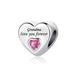 SBI Jewelry Grandma Charm Compatible with Pandora Charm Bracelet Cubic Zirconia Love You Forever Bead Pink Heart Charm Women Men Family Birthday