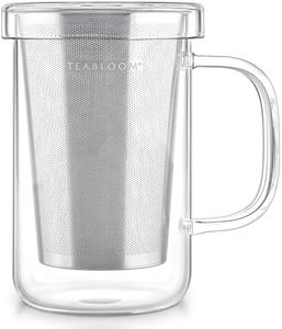 Teabloom Premium Borosilicate Glass Mug with Stainless Steel Loose Leaf Tea Infuser and Lid/Dish - 12 Ounces (350 mL)