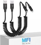 Coiled Lightning Cable 2 Pack, Apple Carplay & MFi Certified, Retractable iPhone Charger with Data Transmission, Short iPhone Charger Cord for iPhone/Pad/Pod