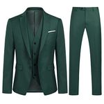 YOUTHUP Mens Slim Fit 3 Piece Suit 2 Button Business Wedding Suits Tuxedo Blazer Waistcoat Trousers, Dark Green, S