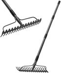 Thatch Rakes for Lawns, Heavy Duty Metal Garden Rake with 17 Prongs, Adjustable Yard Rock Rake for Gardening Loosening Soil, Long Handle 60 Inches