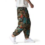 Mens Cotton 3D Printed Tracksuit Bottoms Elasticated Waist Hippie Bloomers Cargo Trousers Lounge Pants Beach Walking Running Jogging Sweatpants-6-L